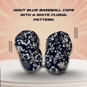2 Navy Blue Floral Baseball Caps 100% Cotton & Polyester Blend One Size Fits All